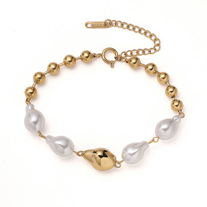 Unique Irregular Pearl Stainless Steel Bracelet for Women INS Niche Retro Versatile Jewelry