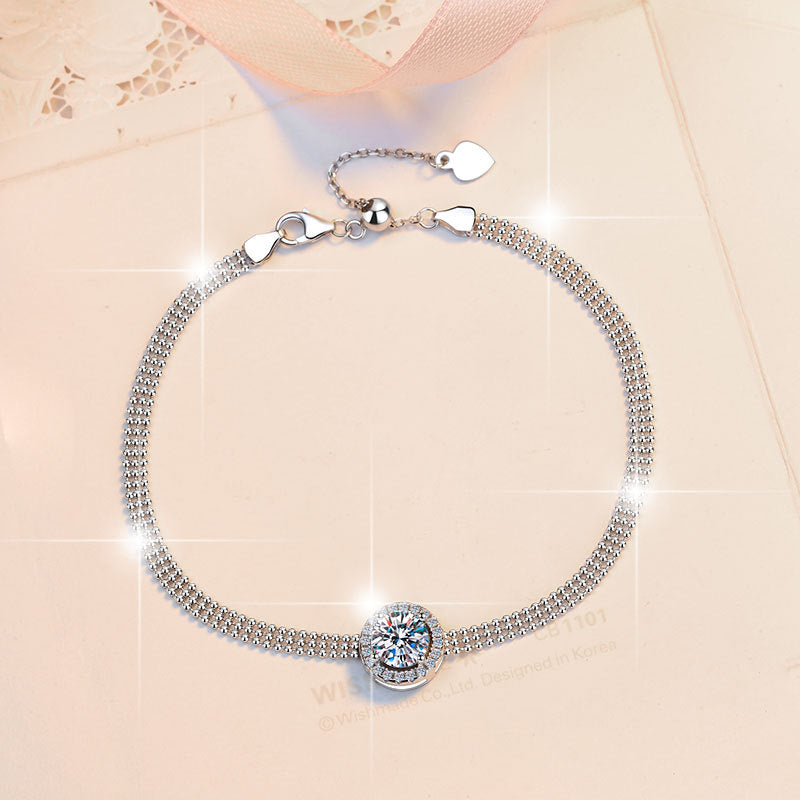 S925 Sterling Silver Bracelet Push-Pull Adjustable High-End Feel Bangle Moissanite Jewelry for Women