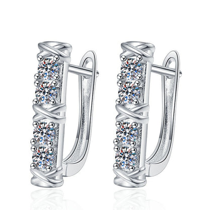 Two-tone Cross Earrings S925 Sterling Silver Light Luxury Fashion European and American Cross-border Personality Minimalist Style Moissanite Earrings