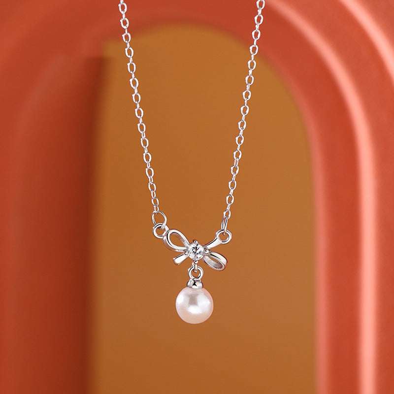 Pearl Bow Necklace for Women Fashionable Chain