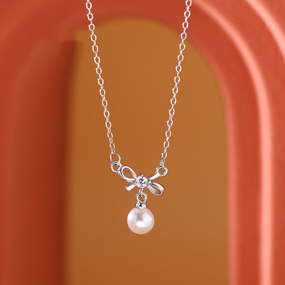 Pearl Bow Necklace for Women Fashionable Chain