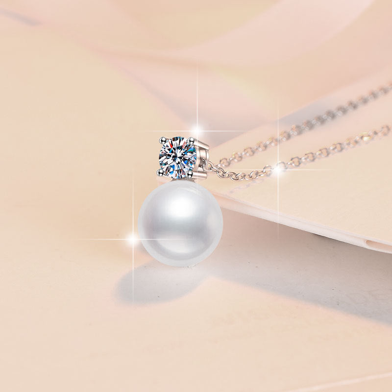 Summer New Freshwater Pearl Simple Korean Version Moissanite Collarbone Chain Factory Source S925 Sterling Silver Necklace Wholesale