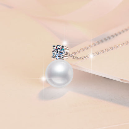 Summer New Freshwater Pearl Simple Korean Version Moissanite Collarbone Chain Factory Source S925 Sterling Silver Necklace Wholesale