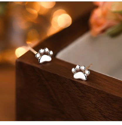 S925 Sterling Silver Needle Small Cat Paw Earrings for Women