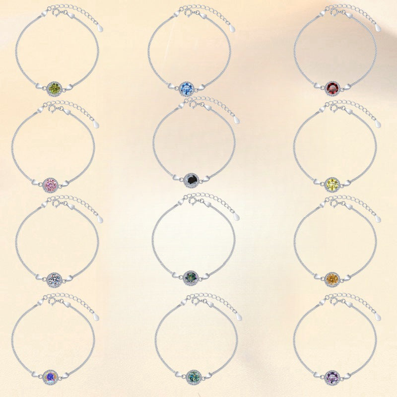 Twelve Zodiac Birthstone Moissanite Jewelry S925 Sterling Silver Bracelet for Women