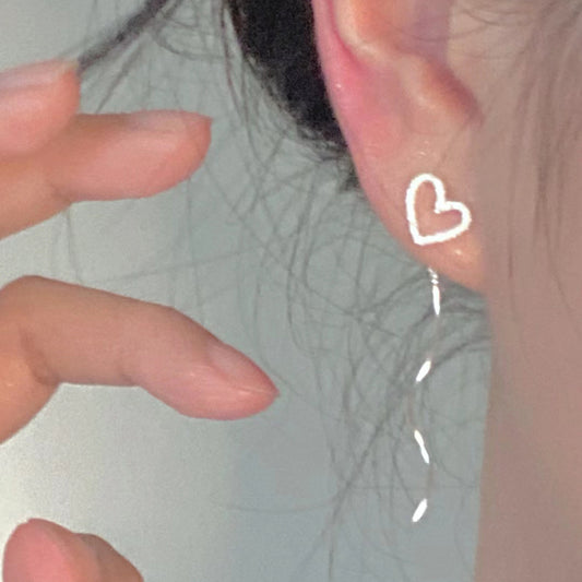 Long Hollow Heart Wave Threader Earrings for Women