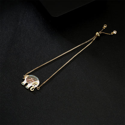 Oil-Drip Zircon Elephant Ornament Gold Bracelet Adjustable Pull Chain