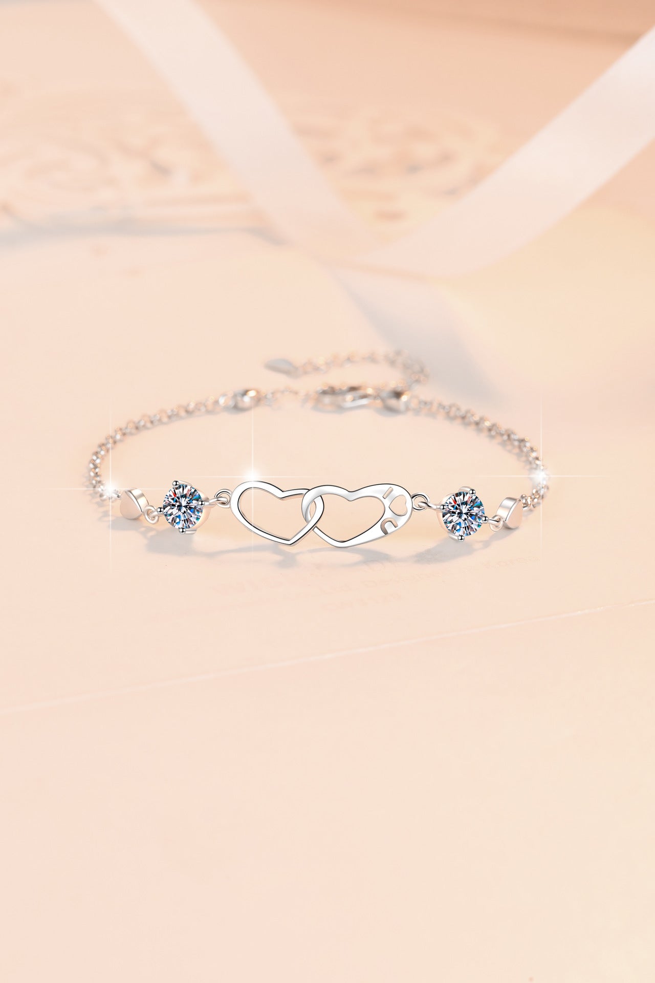 Korean Version Moissanite Bracelet for Women 1 Carat Heart-Shaped Double Ring Bracelet s925 Sterling Silver