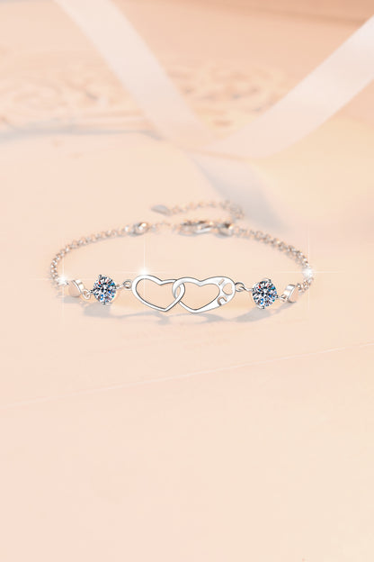 Korean Version Moissanite Bracelet for Women 1 Carat Heart-Shaped Double Ring Bracelet s925 Sterling Silver