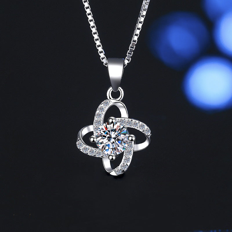 S925 Sterling Silver Necklace for Women Fashionable Versatile Four-Leaf Clover Windmill Pendant High-End Clavicle Chain Wholesale Cross-Border