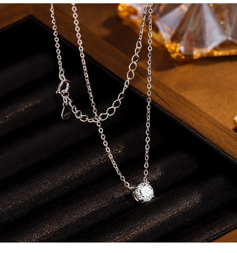 S925 Sterling Silver Four-Prong Round Zircon Nose Stud Necklace