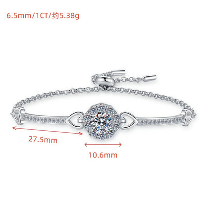 Moissanite Bracelet Adjustable Push-Pull Beads Round 1 Carat Fashion Light Luxury 925 Sterling Silver Bracelet for Women