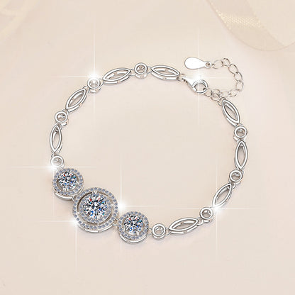 S925 Sterling Silver Women's Bracelet Round Fashion Cross-Border Source Manufacturer Wholesale Moissanite Bracelet GRA