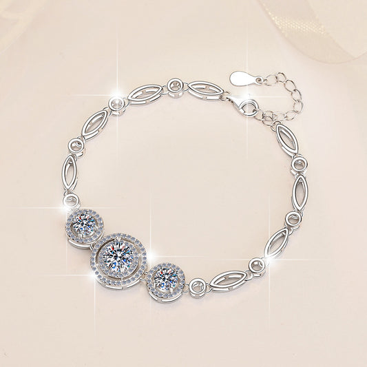 S925 Sterling Silver Women's Bracelet Round Fashion Cross-Border Source Manufacturer Wholesale Moissanite Bracelet GRA