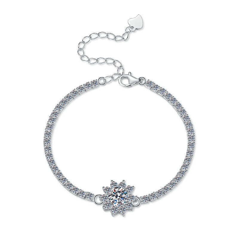 S925 Sterling Silver Bracelet Korean Version Light Luxury Fashion Personality Jewelry Manufacturer Cross-Border Sunflower Moissanite Jewelry Wholesale