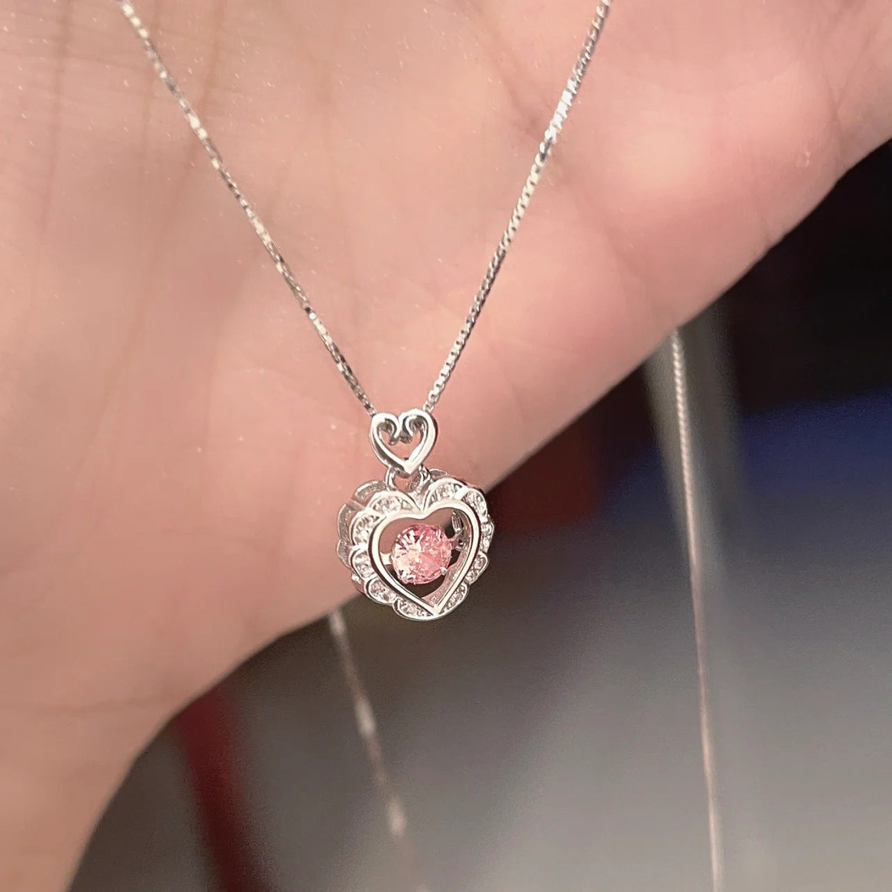 Smart Pink Diamond Heart Necklace for Women Wholesale