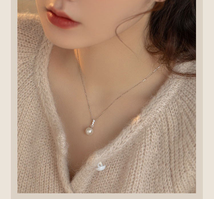 Long Strip Sparkling Diamond Pearl Necklace for Women