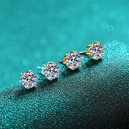 Moissanite Crown Earrings Classic Six-Prong Exquisite Simple Earrings Source S925 Sterling Silver Stud Earrings for Women