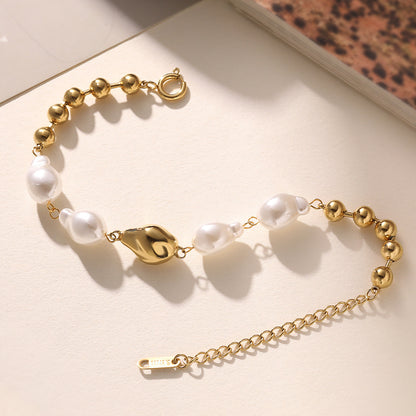 Unique Irregular Pearl Stainless Steel Bracelet for Women INS Niche Retro Versatile Jewelry