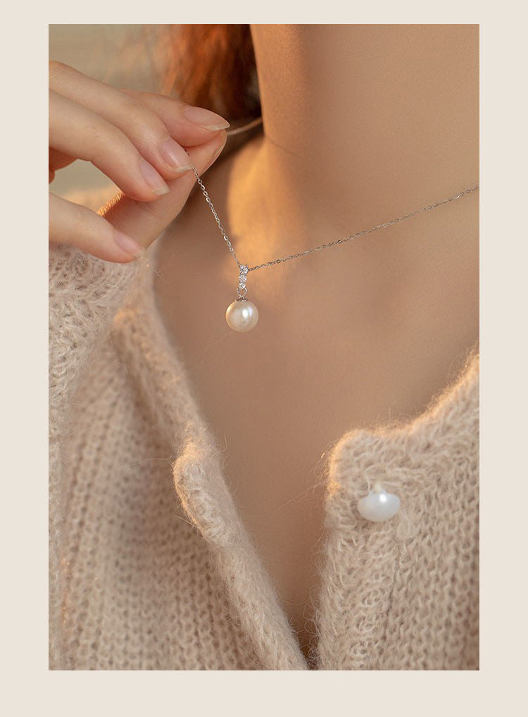 Long Strip Sparkling Diamond Pearl Necklace for Women