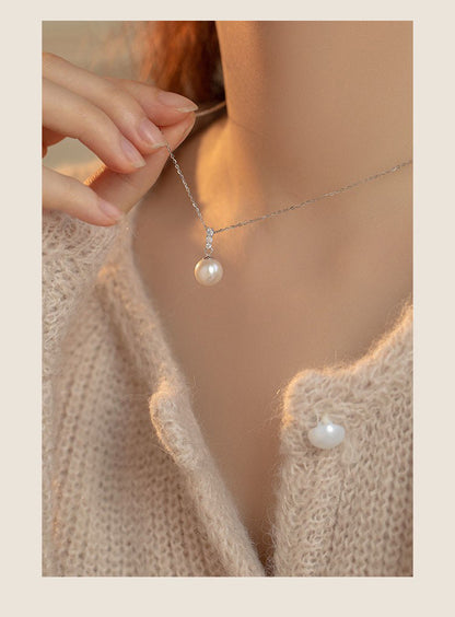Long Strip Sparkling Diamond Pearl Necklace for Women