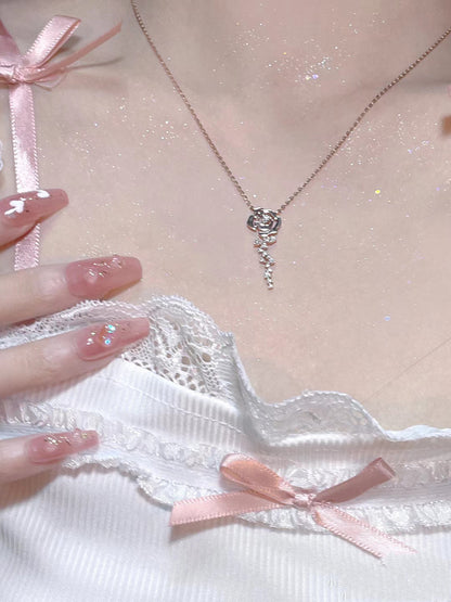 Rose Cloud Pink Diamond Rose Flower Necklace for Women