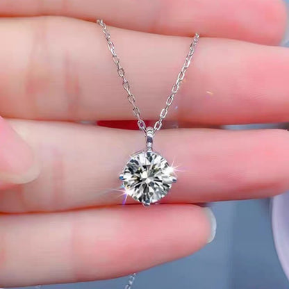 S925 Sterling Silver Clavicle Chain Classic Four-Prong One Carat Fashion Simple Pendant Moissanite Necklace for Women