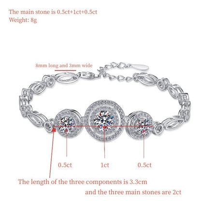 S925 Sterling Silver Women's Bracelet Round Fashion Cross-Border Source Manufacturer Wholesale Moissanite Bracelet GRA
