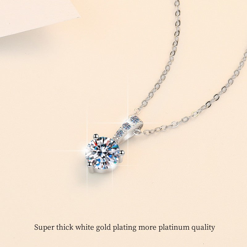 Live Cross-Border Hot-Selling Moissanite Necklace Elegant Versatile Light Luxury High-End Feel Women's S925 Sterling Silver Collarbone Chain