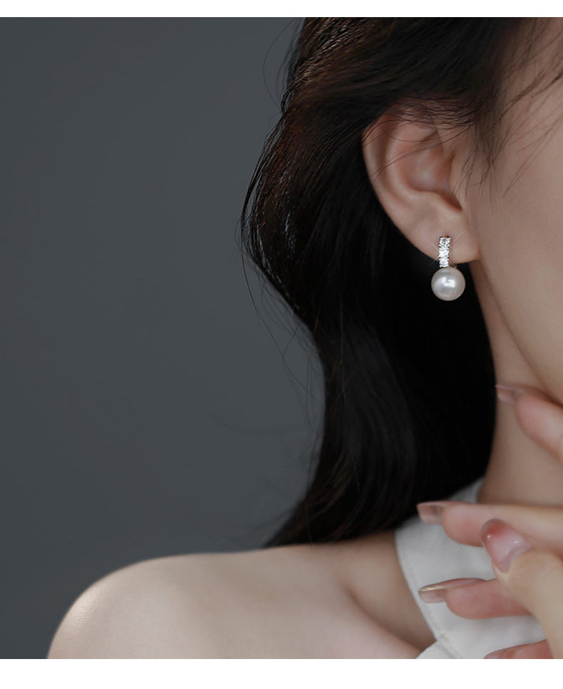 Three Diamond Pearl Earrings for Women Fashionable