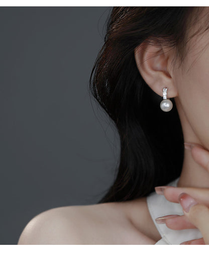 Three Diamond Pearl Earrings for Women Fashionable