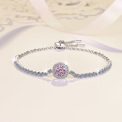 S925 Sterling Silver Bracelet for Women, Colorful Moissanite Star Bracelet