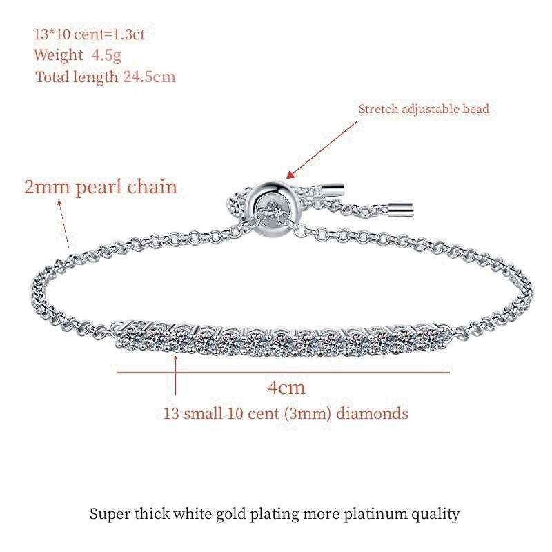 S925 Sterling Silver Push-Pull Bead Bracelet for Women Adjustable Elegant Moissanite Jewelry