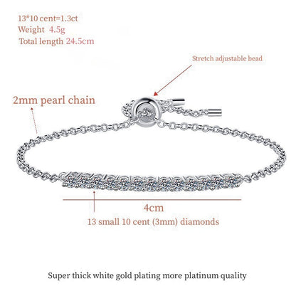 S925 Sterling Silver Push-Pull Bead Bracelet for Women Adjustable Elegant Moissanite Jewelry