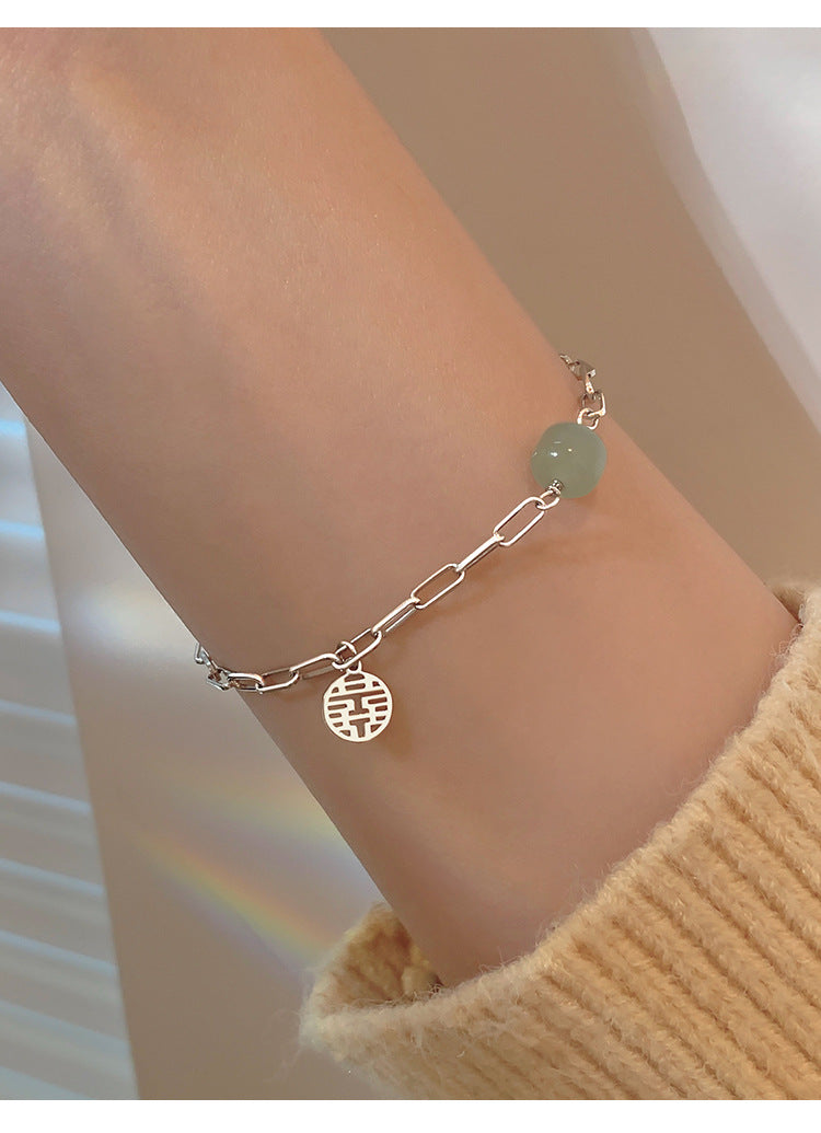 Transshipment Bead Jade Double Happiness Bracelet for Women