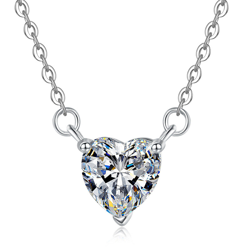 Sterling Silver Women's Necklace Heart-shaped Moissanite 1CT Carat Pendant Fashion Korean
