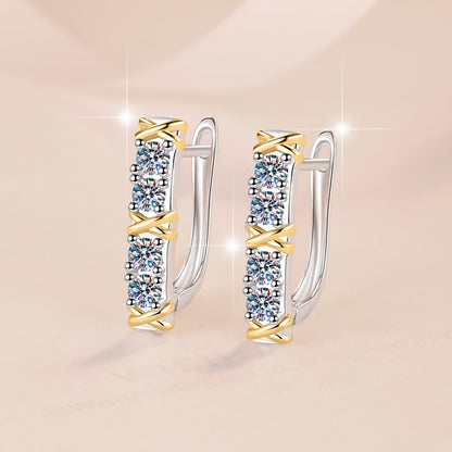 Two-tone Cross Earrings S925 Sterling Silver Light Luxury Fashion European and American Cross-border Personality Minimalist Style Moissanite Earrings