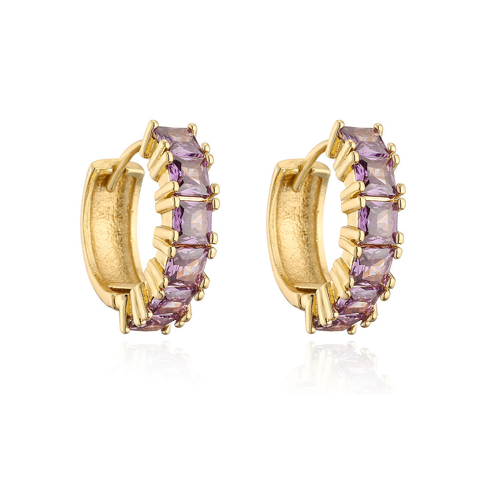 18K Gold Plated Copper Zircon Hoop Earrings for Women, High-End Vintage Earrings