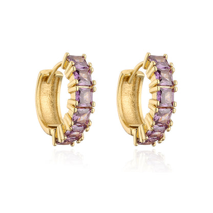 18K Gold Plated Copper Zircon Hoop Earrings for Women, High-End Vintage Earrings