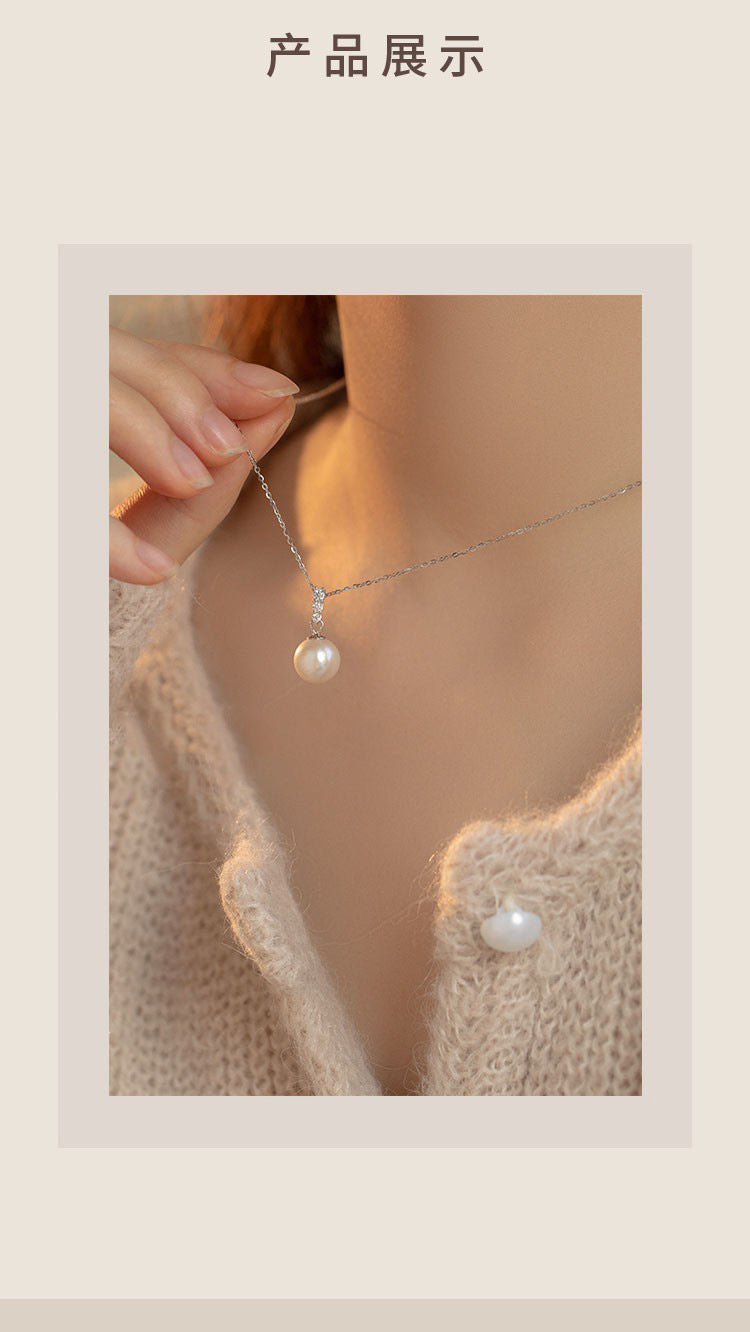 Long Strip Sparkling Diamond Pearl Necklace for Women
