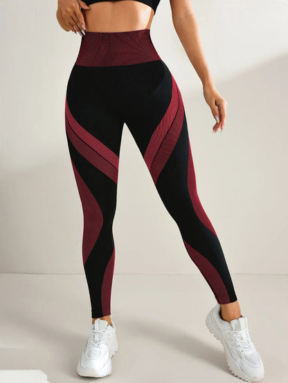 New High Waisted Yoga Pants for Women, Seamless Tummy Control Leggings, Side Stripes Sports Fitness Tights, Butt Lifting Workout