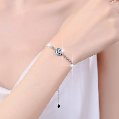 S925 Sterling Silver Bracelet Push-Pull Adjustable High-End Feel Bangle Moissanite Jewelry for Women