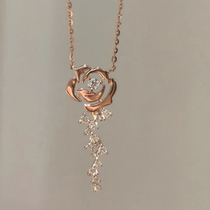 Rose Cloud Pink Diamond Rose Flower Necklace for Women