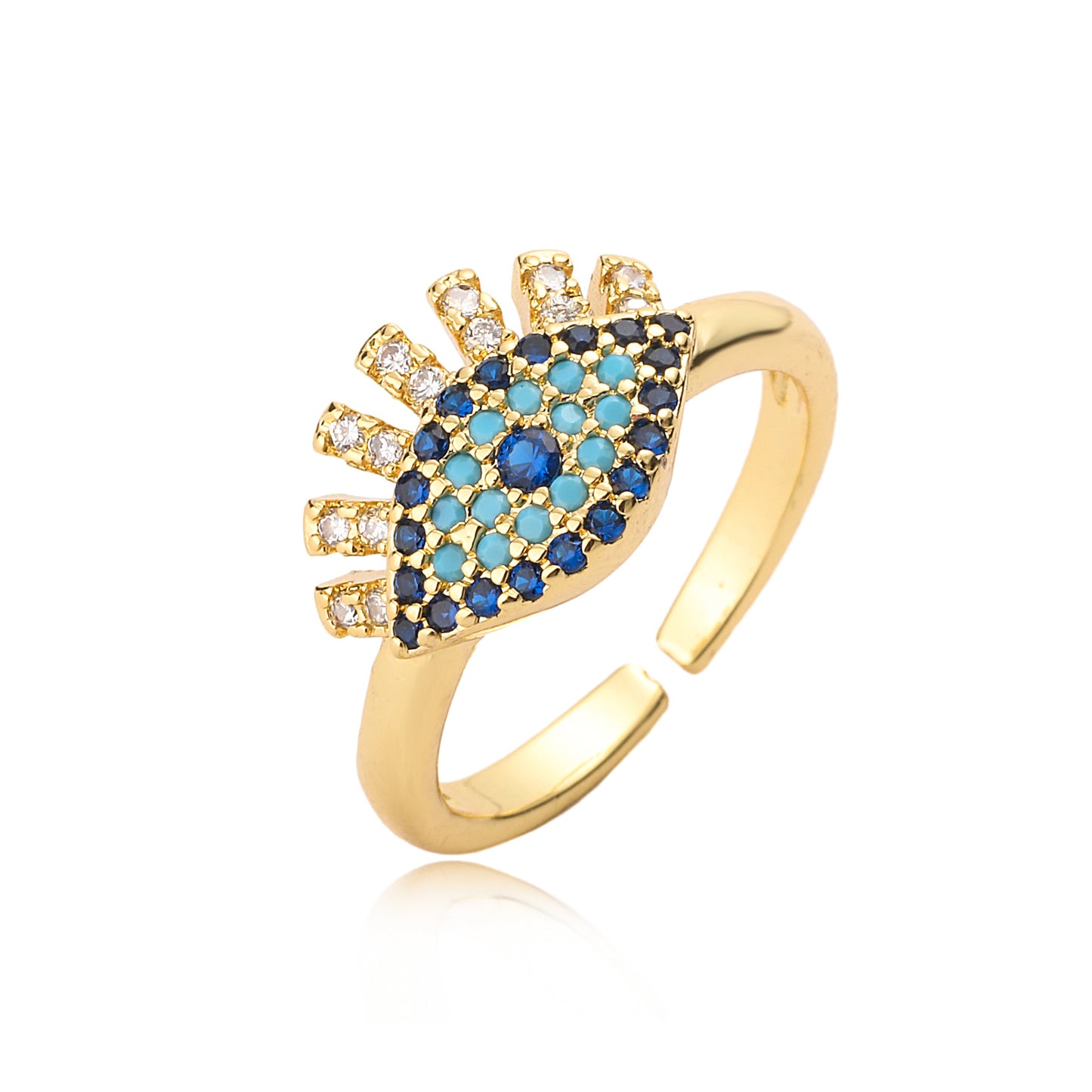 Trendy Copper Gold-Plated Zircon Devil's Eye Open Ring for Women, Niche Light Luxury Vintage Ring
