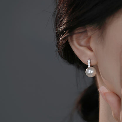 Three Diamond Pearl Earrings for Women Fashionable