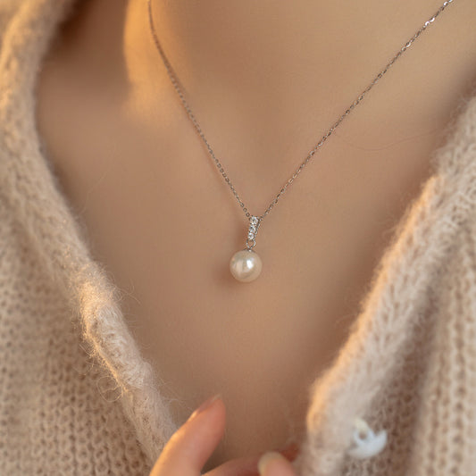 Long Strip Sparkling Diamond Pearl Necklace for Women