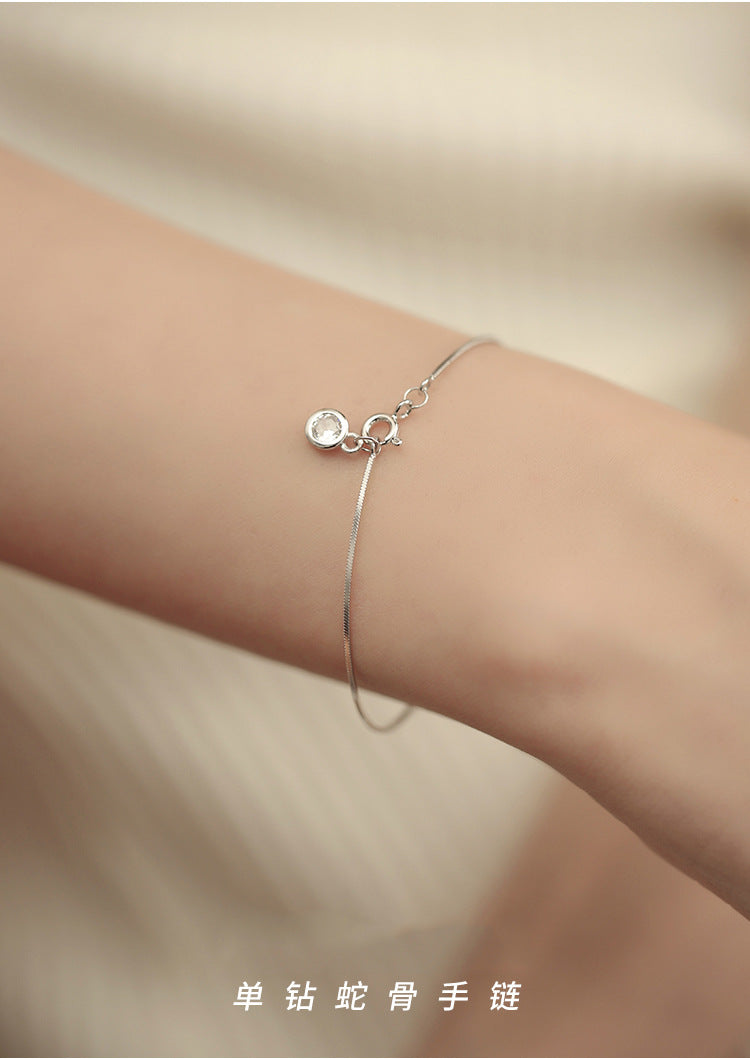 Single Diamond Snake Bone Bracelet for Women Fashion Simple Ins Style