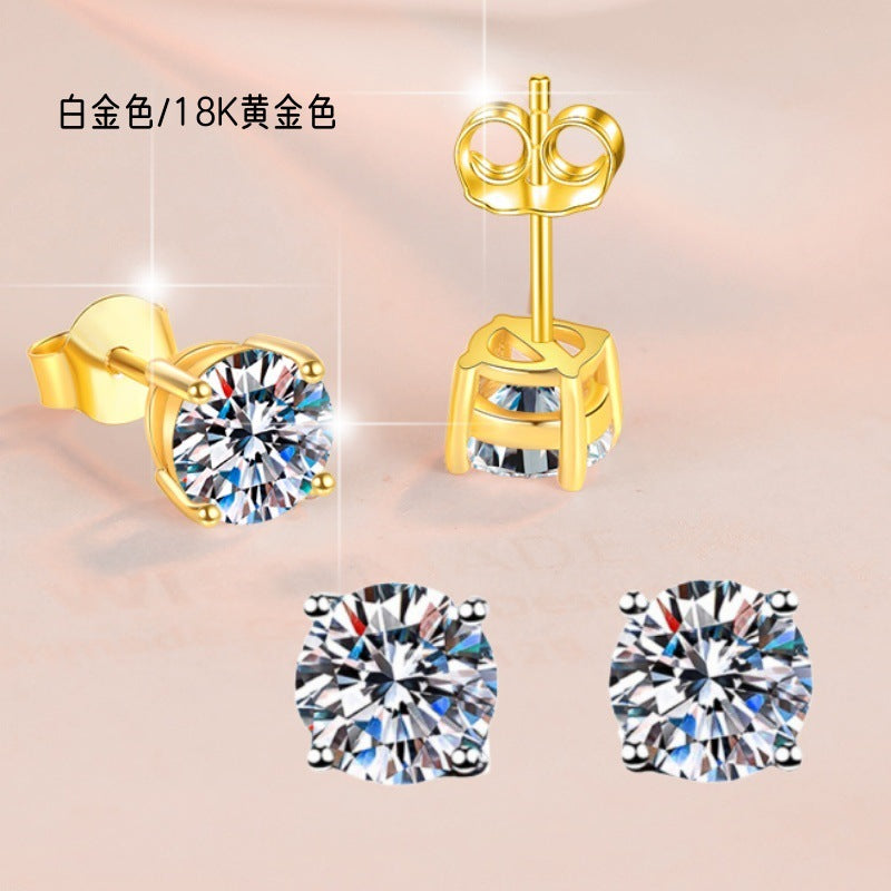 Moissanite Earrings for Women 925 Sterling Silver Simple Four-Prong 18K Gold Plated Carat Diamond Jewelry