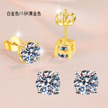 Moissanite Earrings for Women 925 Sterling Silver Simple Four-Prong 18K Gold Plated Carat Diamond Jewelry