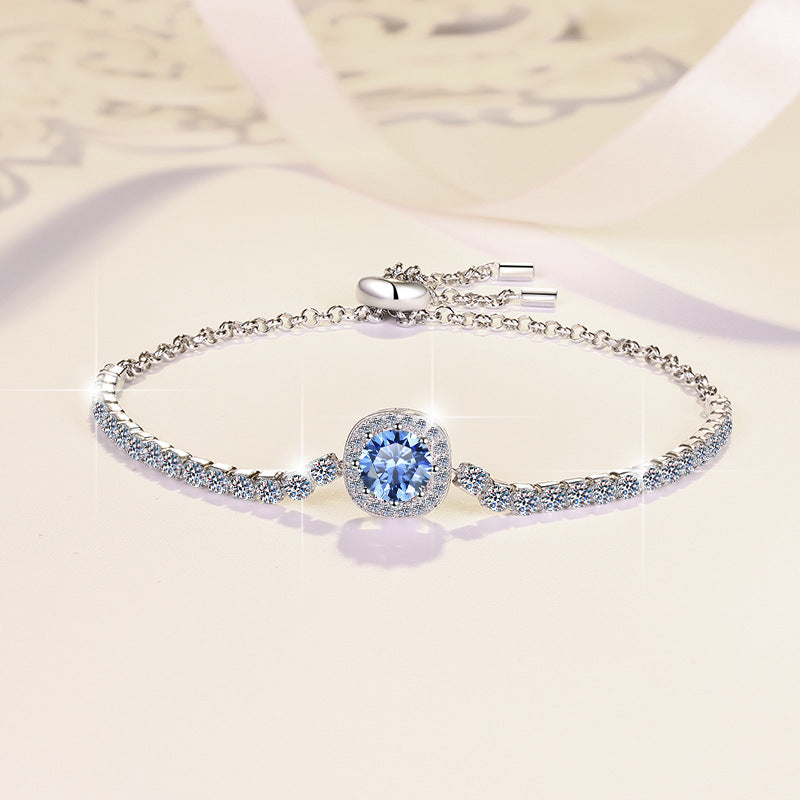 S925 Sterling Silver Bracelet for Women, Colorful Moissanite Star Bracelet